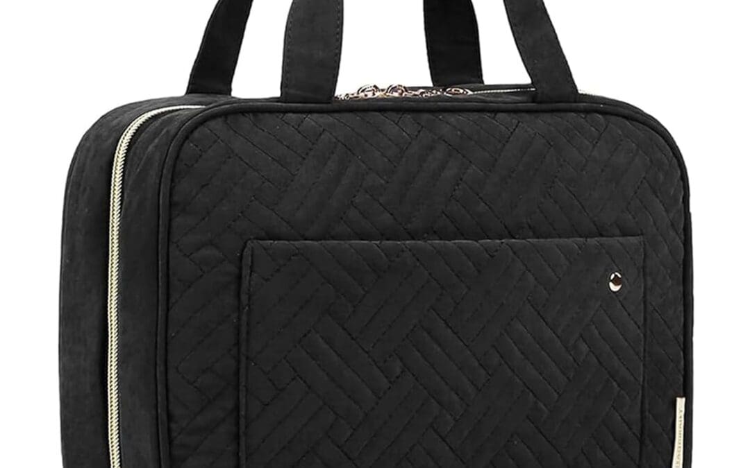 BAGSMART Toiletry Bag Travel Bag with Hanging Hook, Water-resistant Makeup Cosmetic Bag Travel Organizer for Accessories, Shampoo, Full-size Container, Toiletries (Black, Medium)