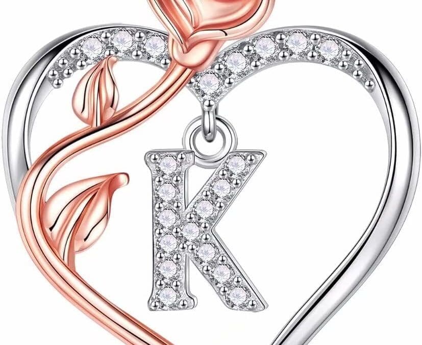Iefil Stocking Stuffers for Women Wife – 925 Sterling Silver Rose Heart Initial Necklace, Christmas Anniversary Birthday Gifts for Women, Jewelry Gift for Her Wife Girlfriend Mom Daughter