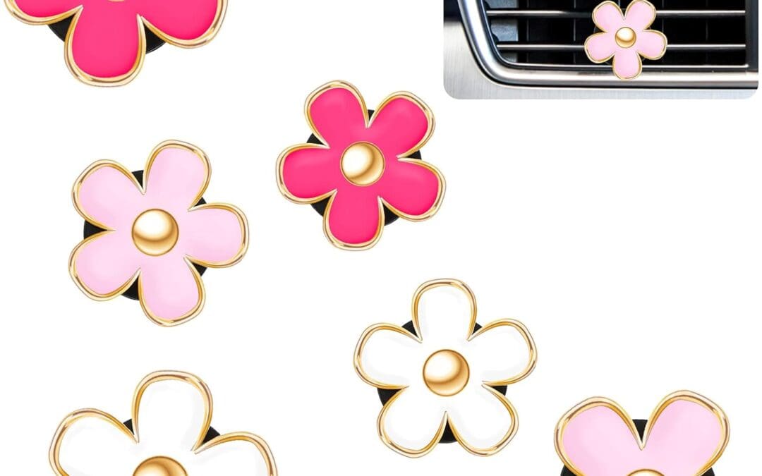 Frienda 6 Pcs Daisy Flower Air Vent Clip Accessories Air Conditioning Outlet Clip Car Air Freshener Dashboard Accessories Charm Car Inter Decor(3 cm, 3.3 cm,Red, Pink, White)