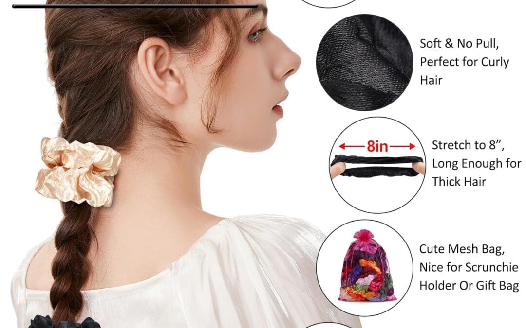 Satin Scrunchies for Women & Girls – 60 Pack Silk Scrunchies for Curly Hair