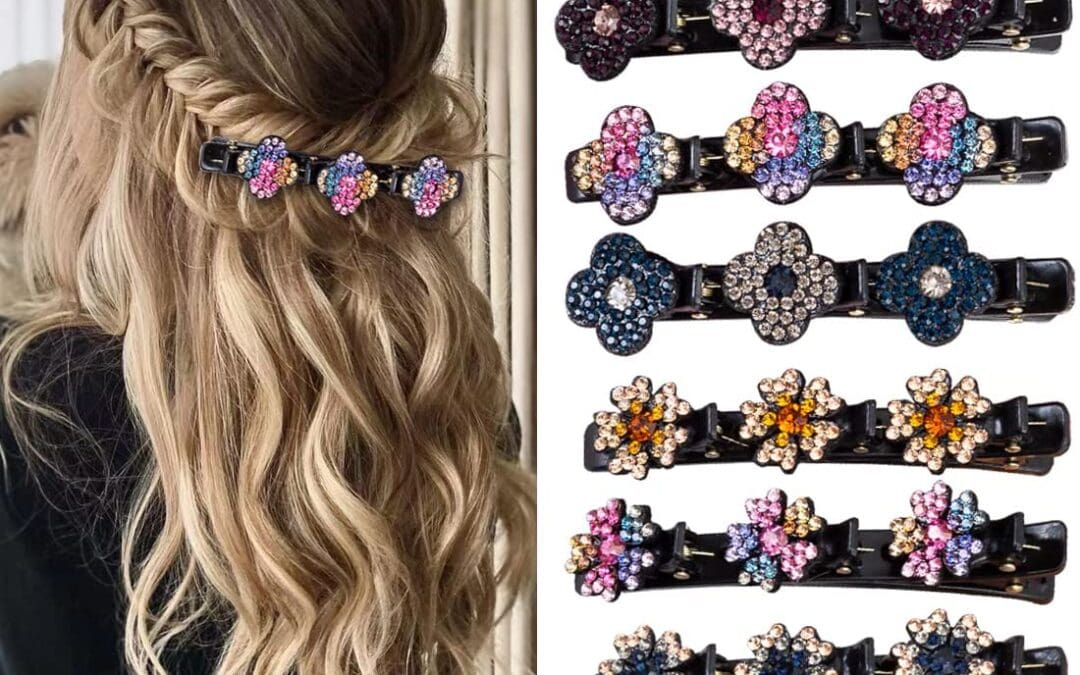 Sparkling Crystal Stone Braided Hair Clover Clips for Thick Thin Hair, Girls/Women Hair Accessories for Styling Sectioning, Large, 8 Pcs