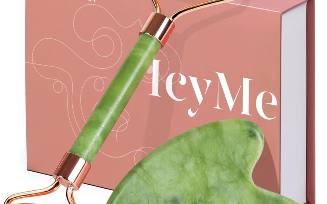 BAIMEI IcyMe Gua Sha & Jade Roller Facial Tools Face Roller and Gua Sha Set for Puffiness and Redness Reducing Skin Care Routine, Self Care Gift for Men Women – Green