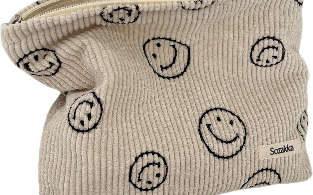 Cosmetic Bags for Women – Corduroy Cosmetic Bag Aesthetic Women Handbags Purses Smile Dots Makeup Organizer Storage Makeup Bag Girls Case Bags (A-Beige)