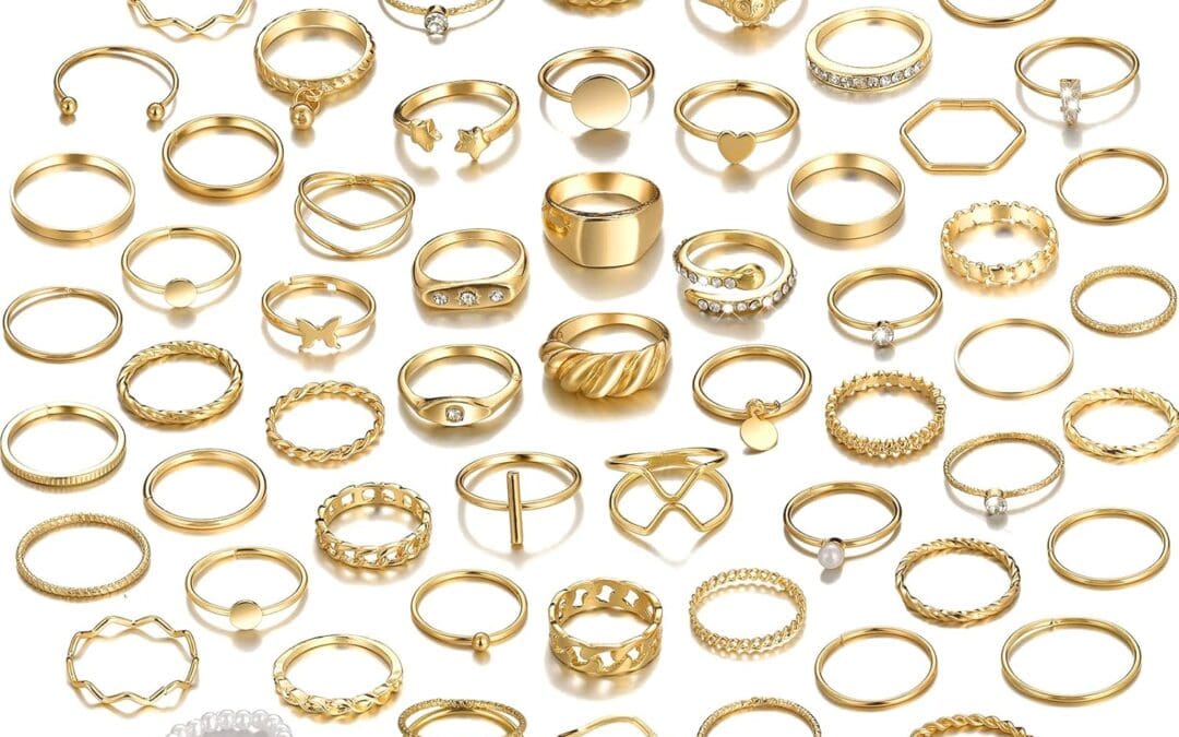 YEEZII 68 Pcs Gold Knuckle Rings Set for Women, Stackable Boho Joint Finger Midi Rings Silver Hollow Carved Crystal Stacking Ring Pack for Gift