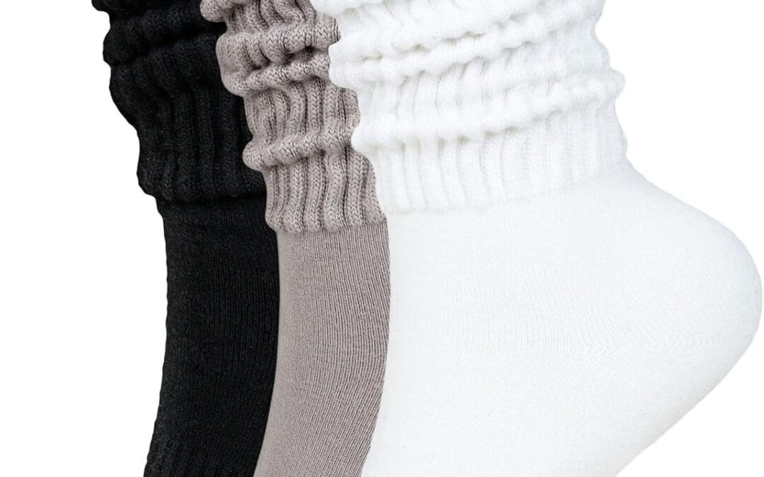 Kamo Fitness Cozy 3-Pair Pack – Scrunch Long Crew Socks for Women, Soft & Breathable Boot and Slouch Socks, Size 5-9