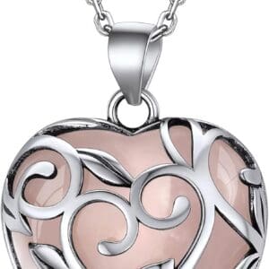 Bestyle Tree of Life Wrapped Healing Crystal Necklaces 12 Month Birthstone Pendant for Women, Crescent/Heart Gemstone Jewelry, Vintage Birthday Gifts/Energy Gift