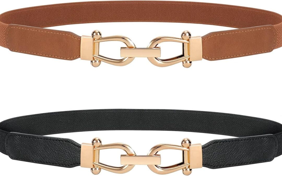 JASGOOD Women Stretchy Waist Belt Retro Elastic Skinny Belt for Ladies with Gold Buckle