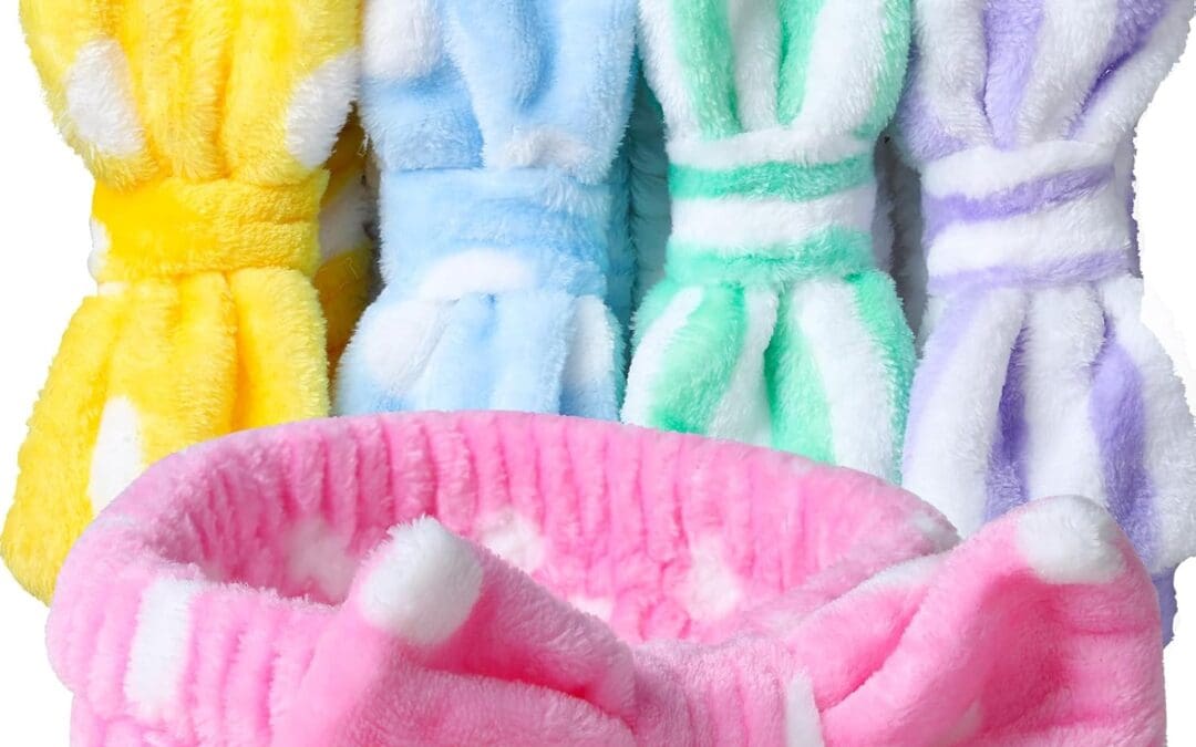 Teenitor 5pcs Makeup Headband with Removable Bow, Spa Headband for Washing Face for Teen Girls Women, Christmas Gifts Basket for Teens Girls Party, Skin Care Hairband