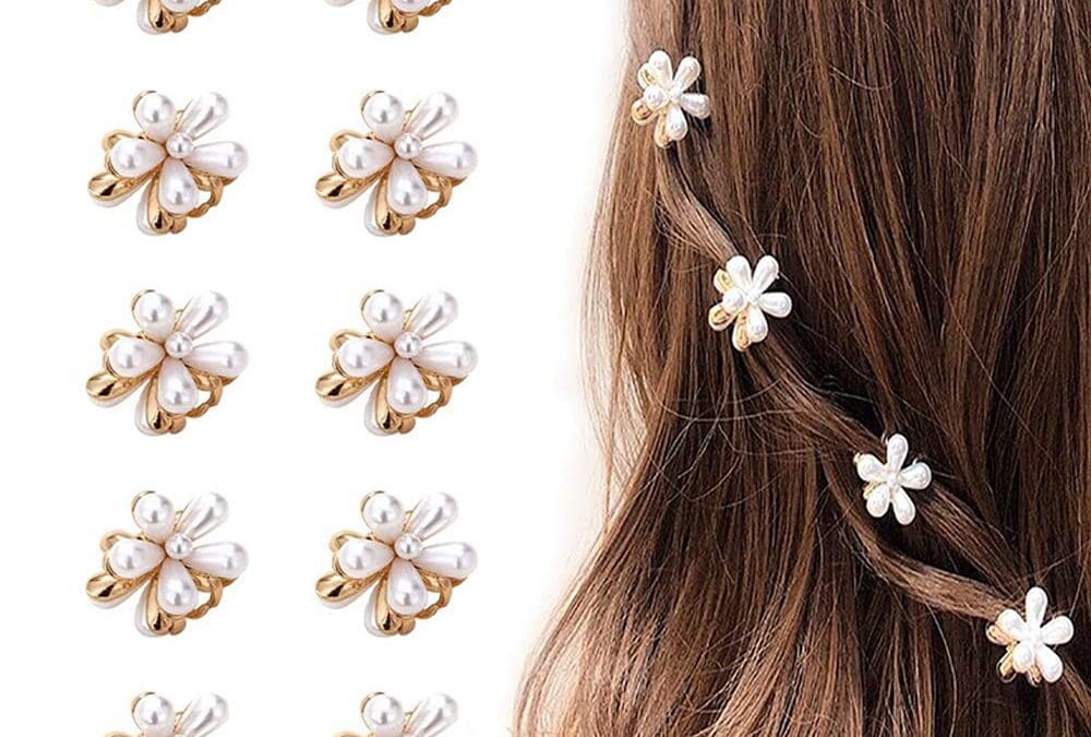 10 Pcs Small Mini Pearl Claw Clips with Flower Design, Sweet Artificial Bangs Clips Decorative Hair Accessories for Women Girls