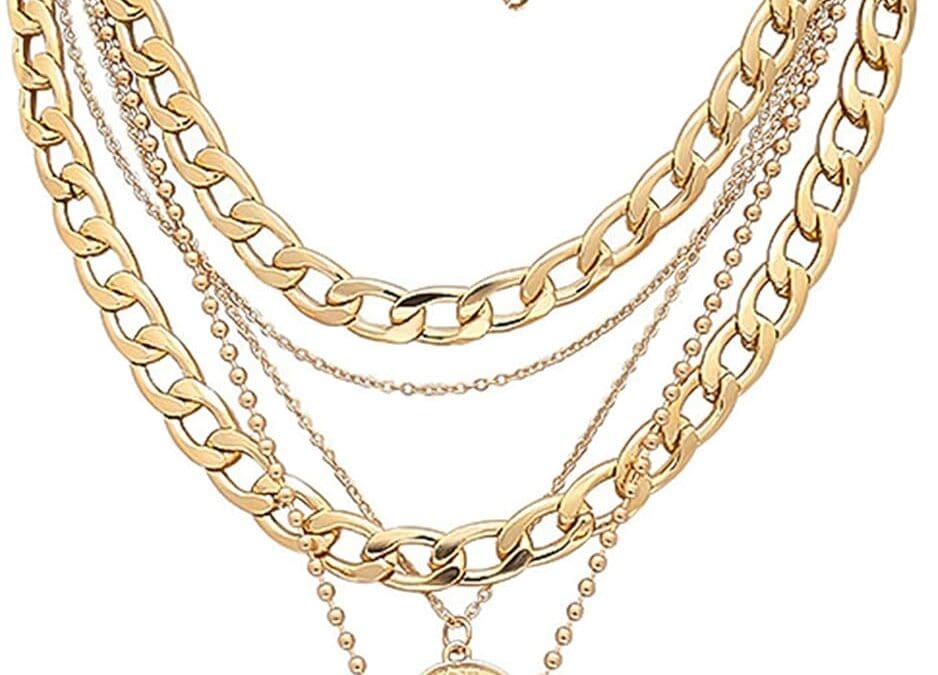 MJartoria Layered Necklaces for Women Trendy Retro Coin Pendant Necklace Dainty Chunky Chain Choker Necklaces for Jewelry Birthday Gifts