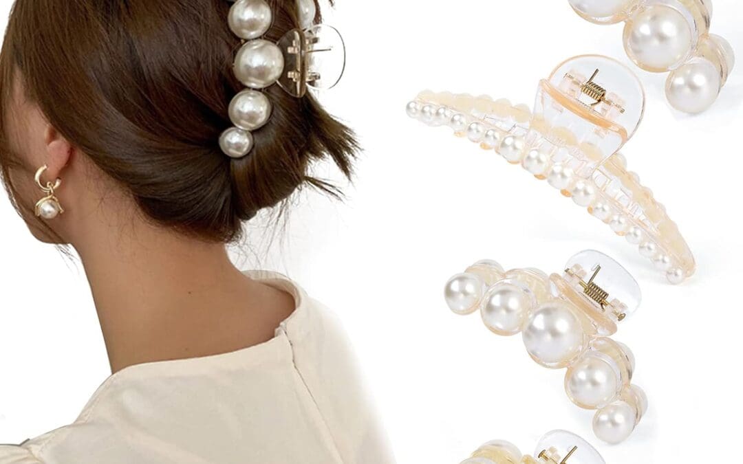 Mehayi 4 PCS Large Pearl Hair Claw Clips for Women Girls, Hair Barrette Clamps for Thick Thin Hair, Fashion Hair Accessories Headwear Styling Tools for Party Wedding