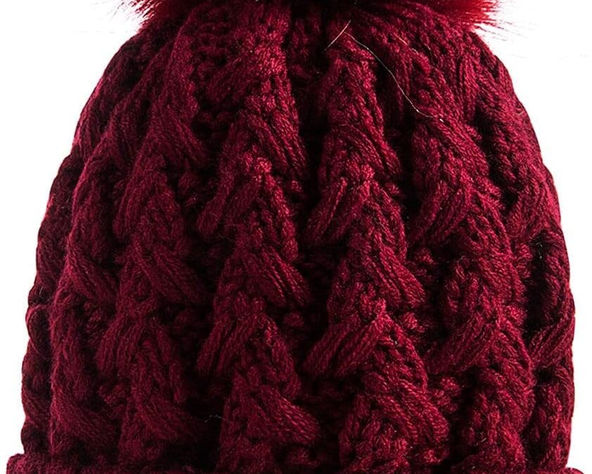 PAGE ONE Womens Winter Ribbed Beanie Crossed Cap Chunky Cable Knit Pompom Soft Warm Hat