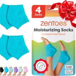 ZenToes Moisturizing Socks for Cracked Heel Treatment, Vitamin E, Olive Oil and Jojoba Oil Heel Socks, Stocking Stuffers for Women, Spa Self Care Gifts for Women (Fuzzy Blue, Regular)