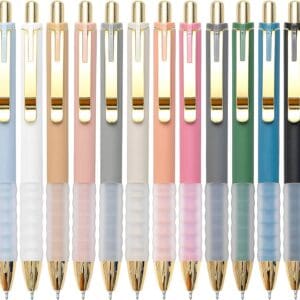 Linbsunne Ballpoint Pens Black Medium Point 1mm Pen with Super Soft Grip Ball Point Pen for Men Women Retractable Pens (gold-12 pcs)