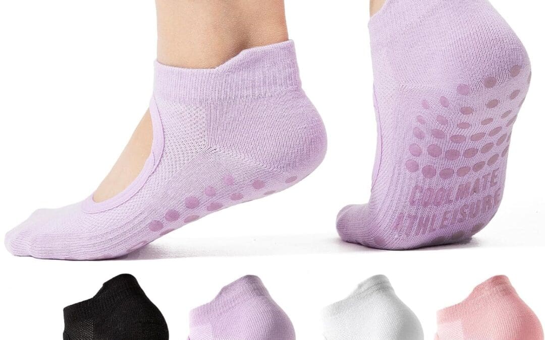 CoolMate Pilates Socks with Grips for Women, Yoga Socks, Crew Non Slip Women for Barre, Pilates Gifts