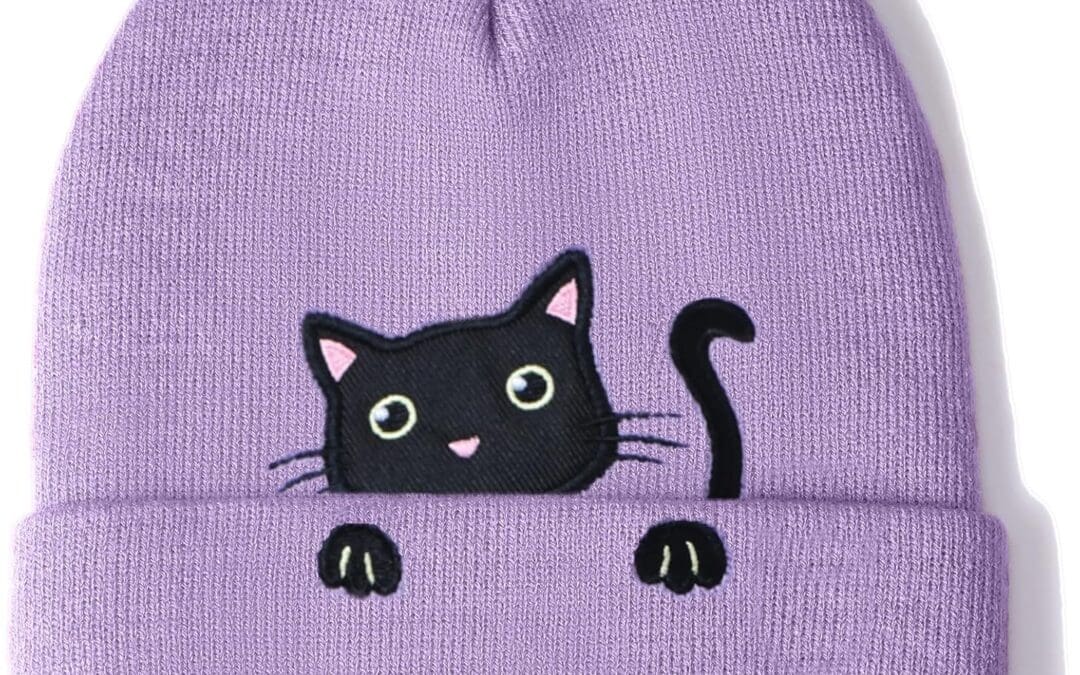 Women’s Cat Beanie Cute Cat Lover Gifts Animal Knitted Hats Christmas Stocking Stuffers for Women Girls