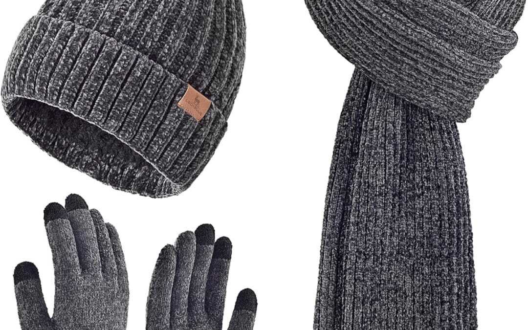 Womens Winter Beanie Hat Scarf Touchscreen Gloves Set Knit Warm Skull Caps Long Neck Scarves for Women Men